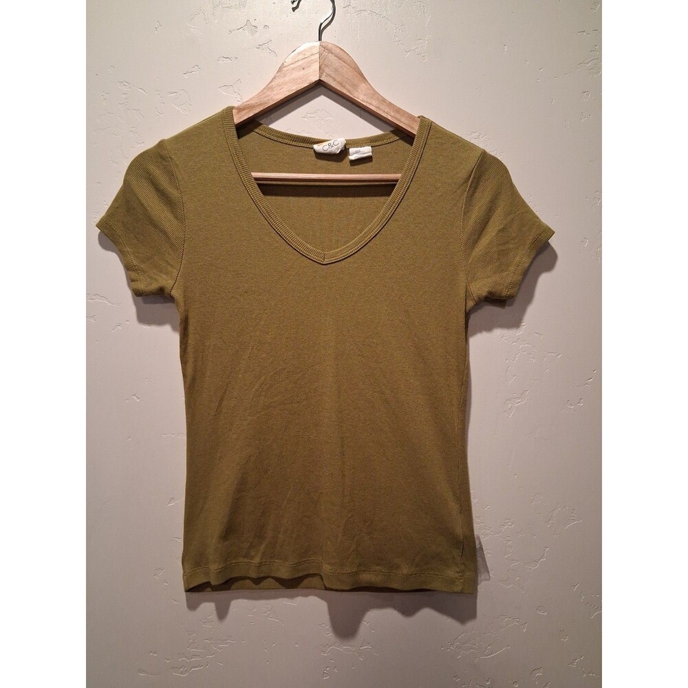 C&C California Size S V-Neck Top Short Sleeve Ribbed Tee Green Hippie Gorpcore